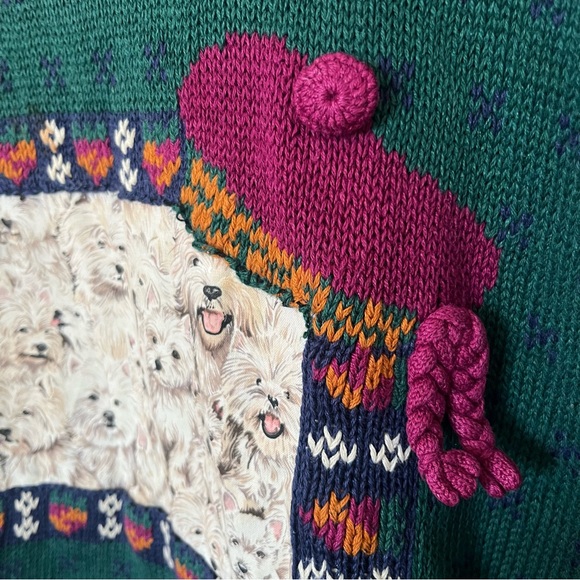 Vintage Northern Isles Hand Embroidered Westie Dog Sweater Scottish Beret Knit - Picture 6 of 10